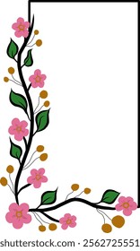 Flower frame decoration. Corner frame for letter and for background. Hand drawn vector for graphic element.