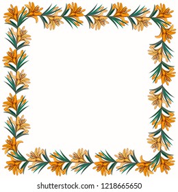 Flower frame for decoration for wedding invitations and greeting cards. Flowers lily with bud and leaves on white background. Vector set of flowering flowers for your design.