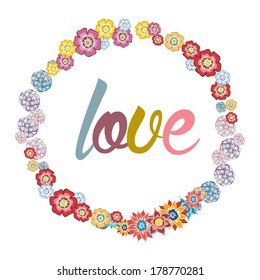 flower frame design element, vintage hippie style, vector illustration