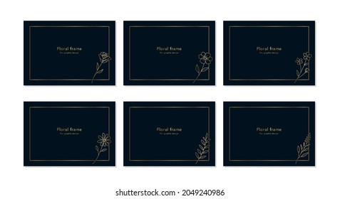 Blume Rahmen für Design, Gold auf Marineblau.