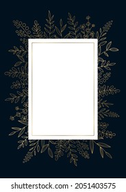 Flower frame for design  Gold on navy-blue