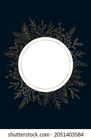 Flower frame for design  Gold on navy-blue