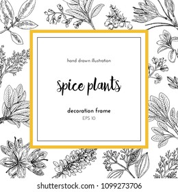 Flower frame design. hand painted illustration. Vintage sketchy style plants. . Vector illustration