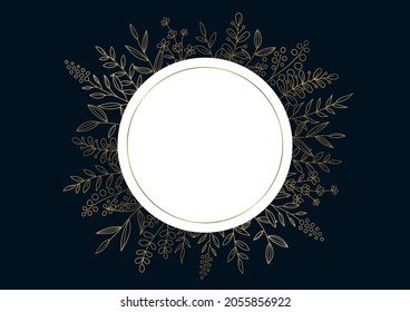 Flower frame for design Simple illustration of floral  Gold on navy-blue