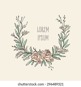 Flower frame for design wedding invitations and greeting cards. Vintage decoration.