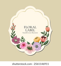  Flower Frame, Floral labels vector illustration, Flower wreath, decorative branches. Botanical background