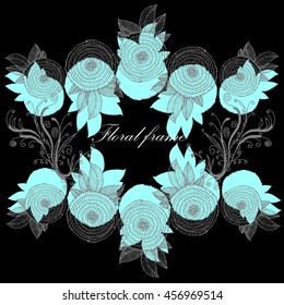 Flower frame. Floral vintage background in vintage style. Vector hand drawing illustration.