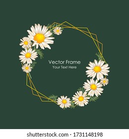 Flower frame. Frame with flowers of camomiles. Floral design. Vector color frame. Flat illustration of flowers.