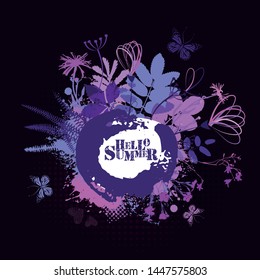 Flower frame with flowers and leaves. Hello summer Vector illustration