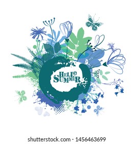 Flower frame with flowers and leaves. Hello summer Vector illustration