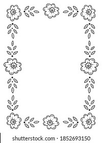 Blumenrahmen in der Volkstradition. Stilisiert mit Henna-Tattoos dekorative Muster für die Dekoration von Cover für Buch, Notizbuch, Korb, Magazin, Postkarte und Ordner. Blumengrenze im skandinavischen Stil.