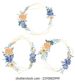 flower frame geometry set of flower blue and orange