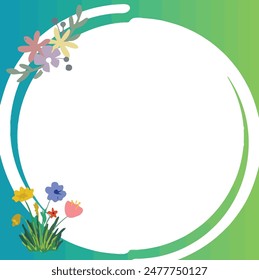 Flower frame with a green background suitable for spring and summer designs, greeting cards, invitations, and botanical themes.
