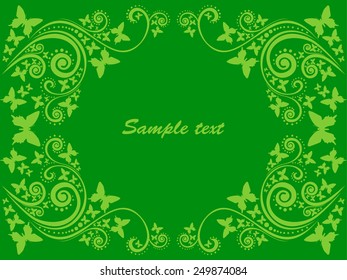 Flower frame. Green background. Vector Illustration