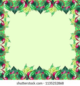 Flower frame in green and red colors. Eps 10 vector.