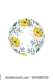 Flower frame for greeting card, wedding invitation design with flowers and leaves. Hand painted floral background for your text. Template.Vector illustration.