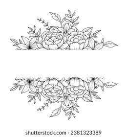 Flower Frame. Hand drawn Botanical vector illustration. Black and white wreath.