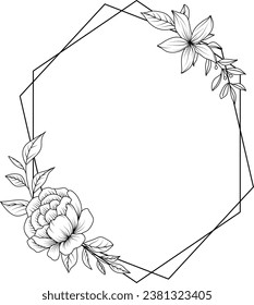 Marco de flor. Ilustración del vector botánico dibujada a mano. Corona blanca y negra.
