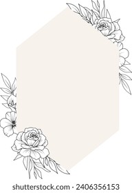 Marco de flor. Ilustración del vector botánico dibujada a mano. Corona blanca y negra.