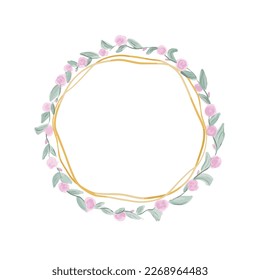 Flower frame with hand-drawn circles illustration. Frame with roses and leaves. Hand drawn frame for your logo, invitation cards, wedding.