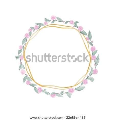 Flower frame with hand-drawn circles illustration. Frame with roses and leaves. Hand drawn frame for your logo, invitation cards, wedding.