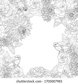 Blumenrahmen. Handgezeichnete Vektorillustration.