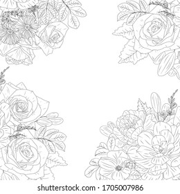 Marco de las flores. Ilustración vectorial hecha a mano.