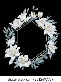 Flower Frame Hexagon of Flower Lilies White for Wedding Invitation Ornament.