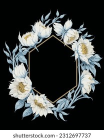 Flower Frame Hexagon of Flower Sunflower White for Wedding Invitation Ornament.