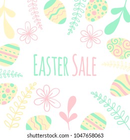 Flower frame. Illustration of special Easter sale banner with pink egg