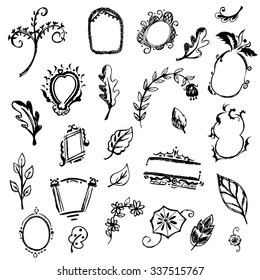 flower and frame isolated vector of free hand drawing
