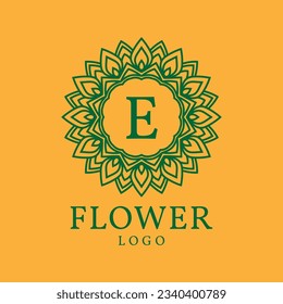 flower frame letter E initial vector logo design