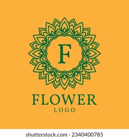 flower frame letter F initial vector logo design