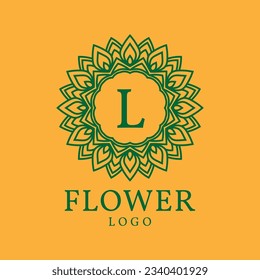 flower frame letter L initial vector logo design