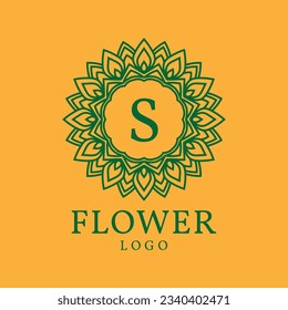 flower frame letter S initial vector logo design