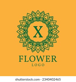 flower frame letter X initial vector logo design