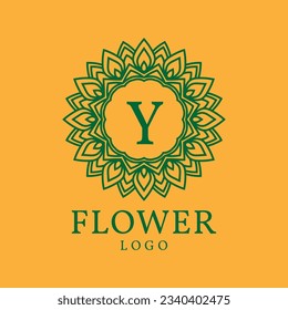 flower frame letter Y initial vector logo design