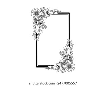 Flower Frame Line Art Illustration
