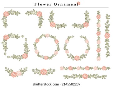 conjunto de marco de flores y material de línea