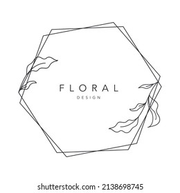 flower frame logo wedding frame hexagon geometric invitation card template hand-drawn vector 