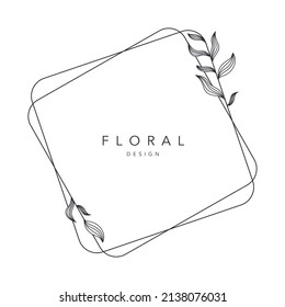 flower frame logo wedding frame square geometric invitation card template hand-drawn vector 