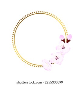 Flower frame made of hand drawn cherry blossoms with contour lines. Collection of natural circular wreaths for wedding or engagement invitations. Vector illustration