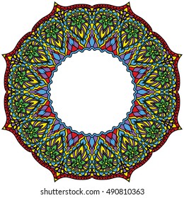 Flower frame mandala. Vintage decorative element. Motifs of oriental pattern Islamic Arabic Pakistan India Turkey China painting. Vector illustration.