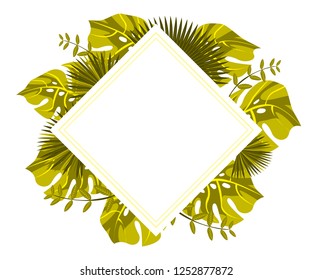flower frame monstera ufo green, invitation card monstera proton purple, background tropical leaves plastic pink