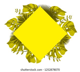 flower frame monstera ufo green, invitation card monstera proton purple, background tropical leaves plastic pink