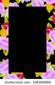 flower frame on black background for your greeting card, invitation, greeting card, birthday, Valentine's day, wedding design. vector illustration.