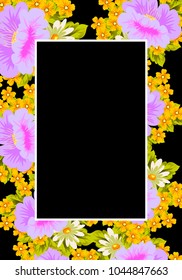 flower frame on black background for your greeting card, invitation, greeting card, birthday, Valentine's day, wedding design. vector illustration.