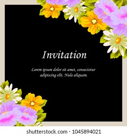 flower frame on black background for your greeting card, invitation, greeting card, birthday, Valentine's day, wedding design. vector illustration.