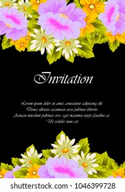 flower frame on black background for your greeting card, invitation, greeting card, birthday, Valentine's day, wedding design. vector illustration.