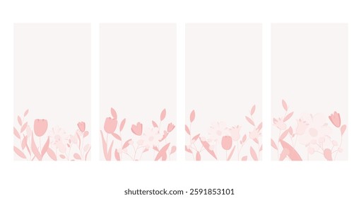Flower frame on pink background. Spring card design with pastel floral pattern. Elegant vector bouquet graphic for wedding decoration. Minimal yoga or spa story poster with fragrance aroma ornament.